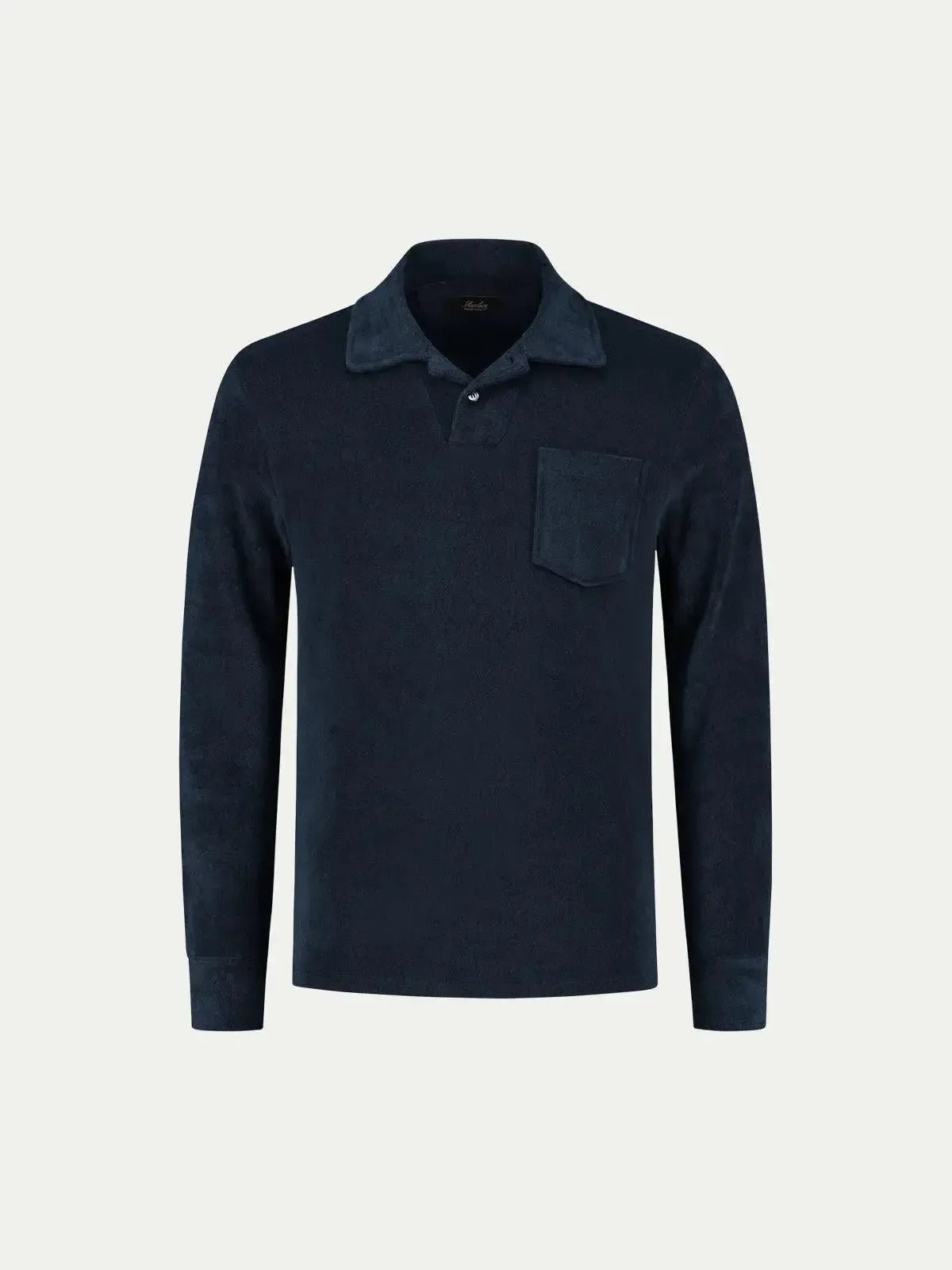 AURELIEN TERRY LONGSLEEVED POLO SHIRT NAVY - Savile Row Formalwear Outlet - Malford of London