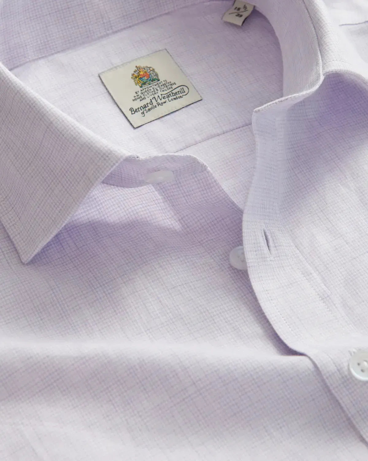 BERNARD WEATHERILL Micro Check Semi-Cutaway Collar Shirt Lilac/White-MALFORD OF LONDON SAVILE ROW MENSWEAR OUTLET