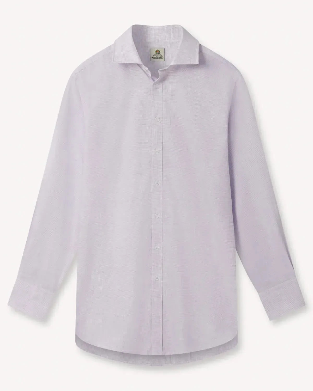BERNARD WEATHERILL Micro Check Semi-Cutaway Collar Shirt Lilac/White-MALFORD OF LONDON SAVILE ROW MENSWEAR OUTLET