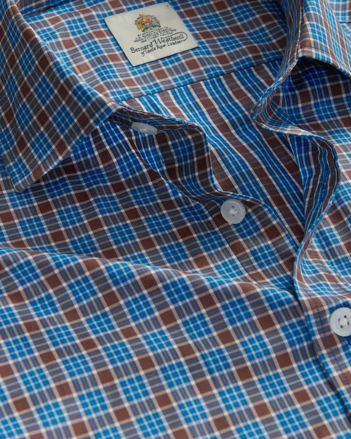 BERNARD WEATHERILL Multi Check Poplin Shirt Brown/Blue-MALFORD OF LONDON SAVILE ROW MENSWEAR OUTLET