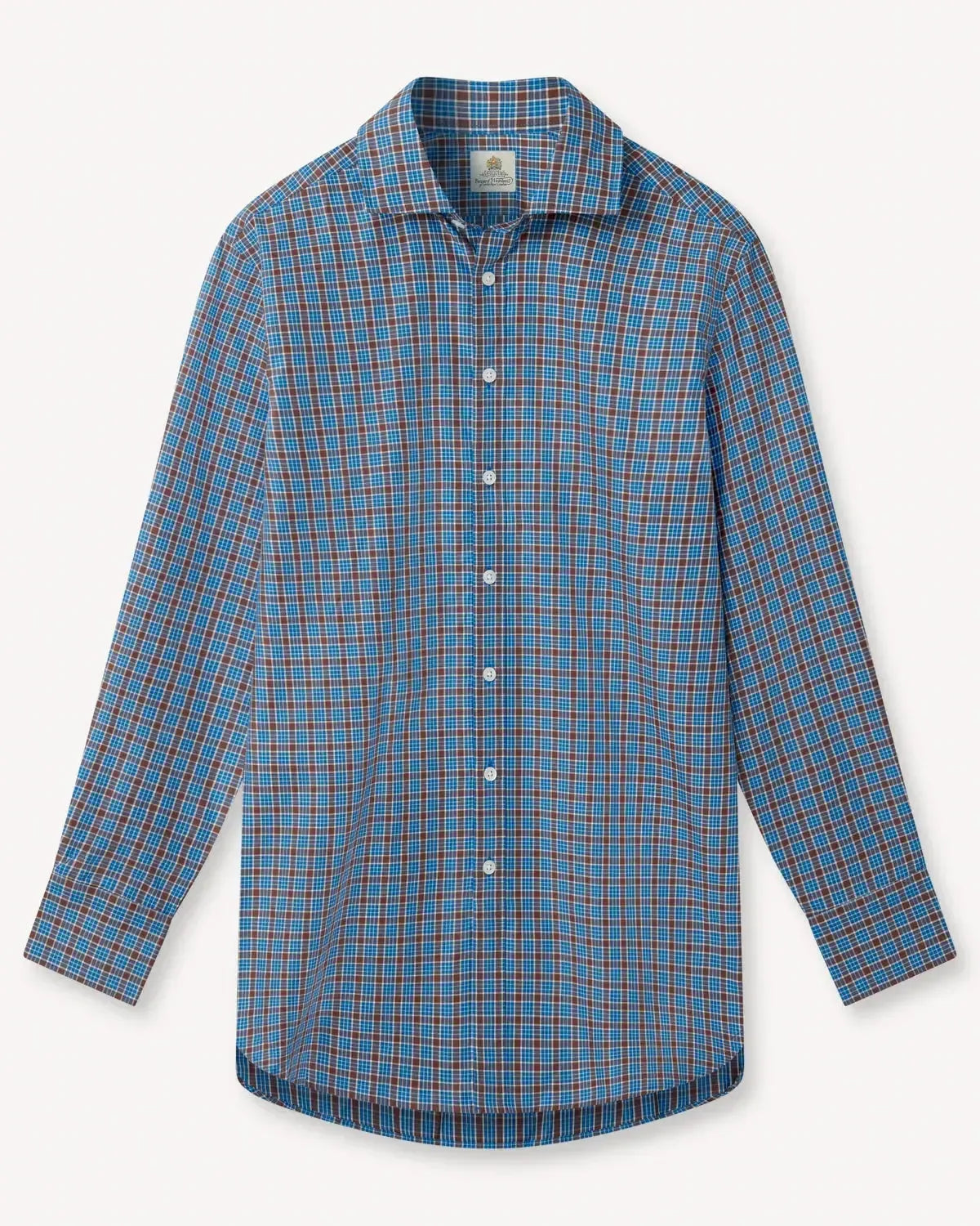 BERNARD WEATHERILL Multi Check Poplin Shirt Brown/Blue-MALFORD OF LONDON SAVILE ROW MENSWEAR OUTLET