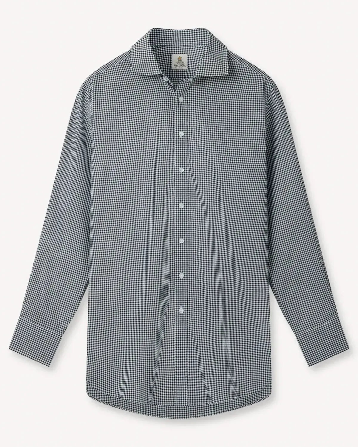 BERNARD WEATHERILL Poplin Micro Gingham Shirt Black/White-MALFORD OF LONDON SAVILE ROW MENSWEAR OUTLET