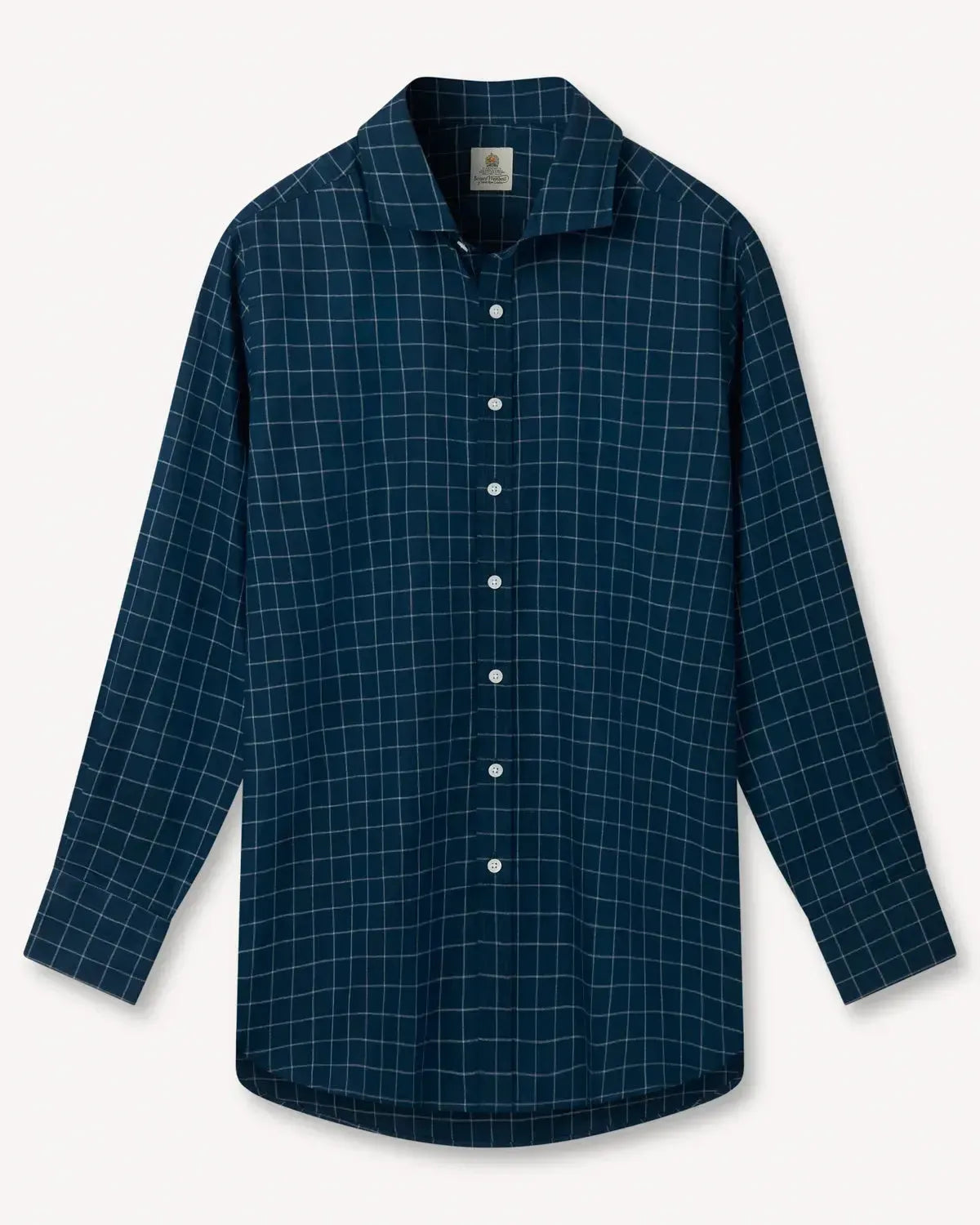 BERNARD WEATHERILL Windowpane Check Shirt Navy/Grey-MALFORD OF LONDON SAVILE ROW MENSWEAR OUTLET