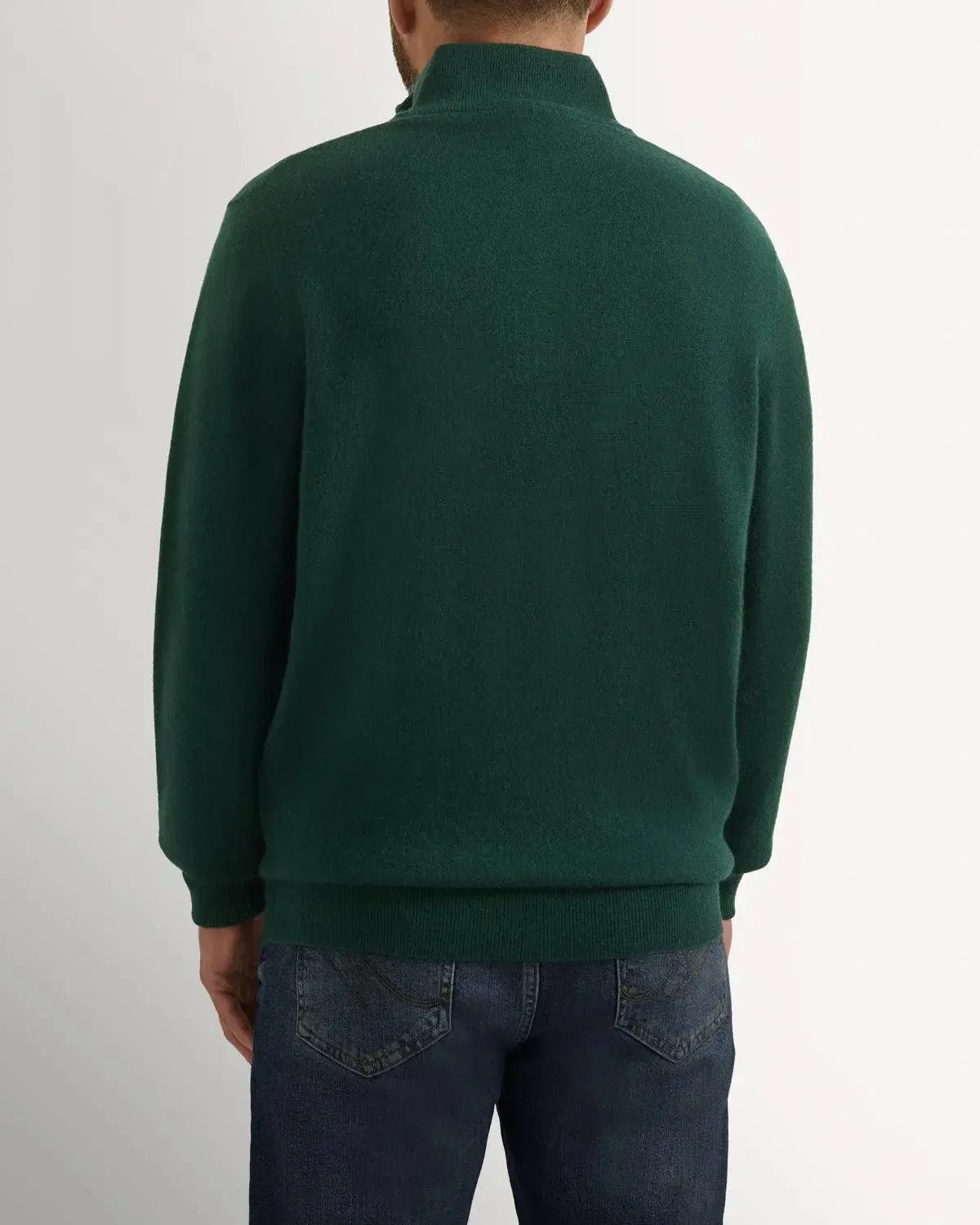 BW 1/4 Zip Cashmere Mix Forest-MALFORD OF LONDON SAVILE ROW MENSWEAR OUTLET