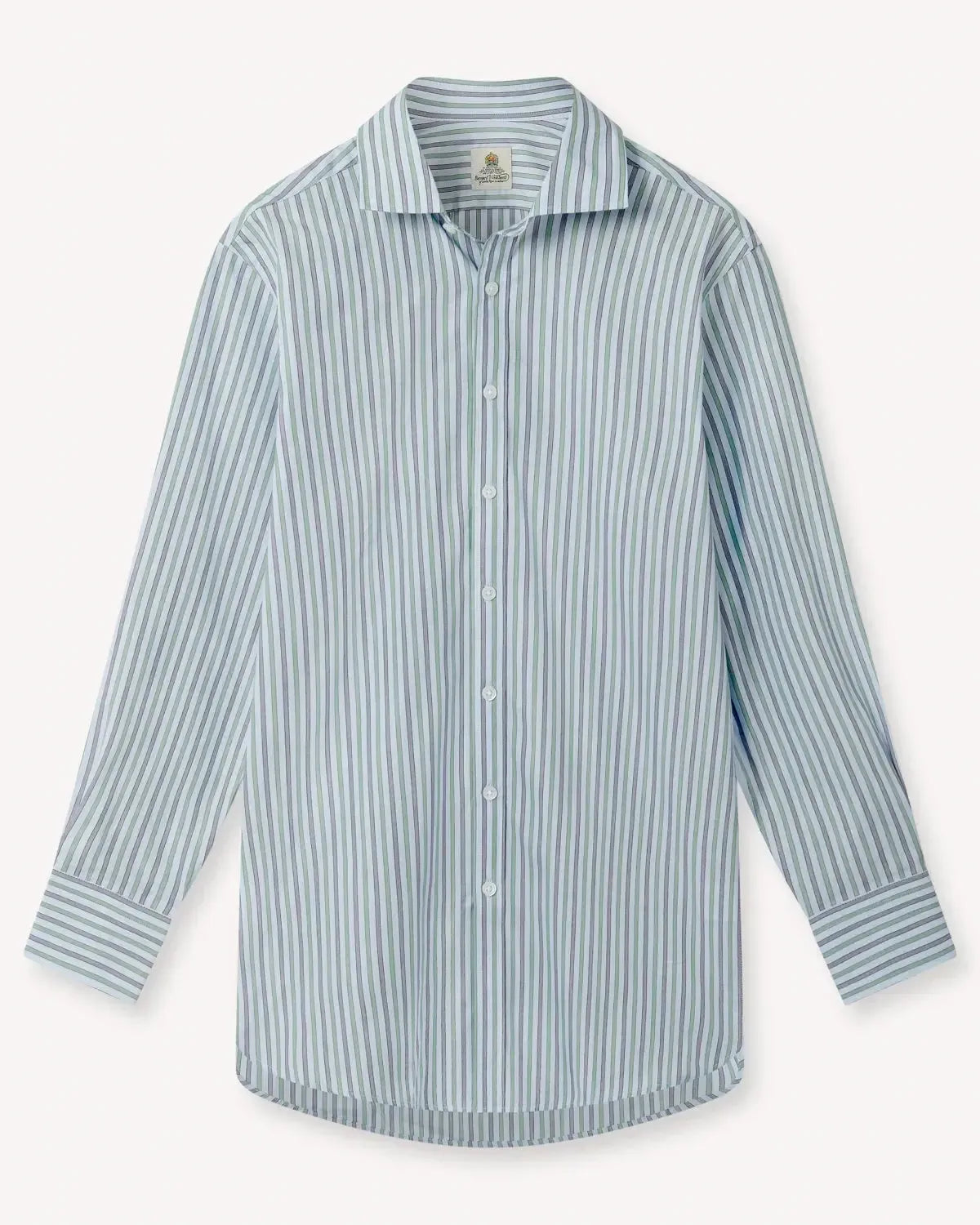 Bernard Weatherill Bold Stripe Semi-Cutaway Shirt Blue/Green/Navy-MALFORD OF LONDON SAVILE ROW MENSWEAR OUTLET