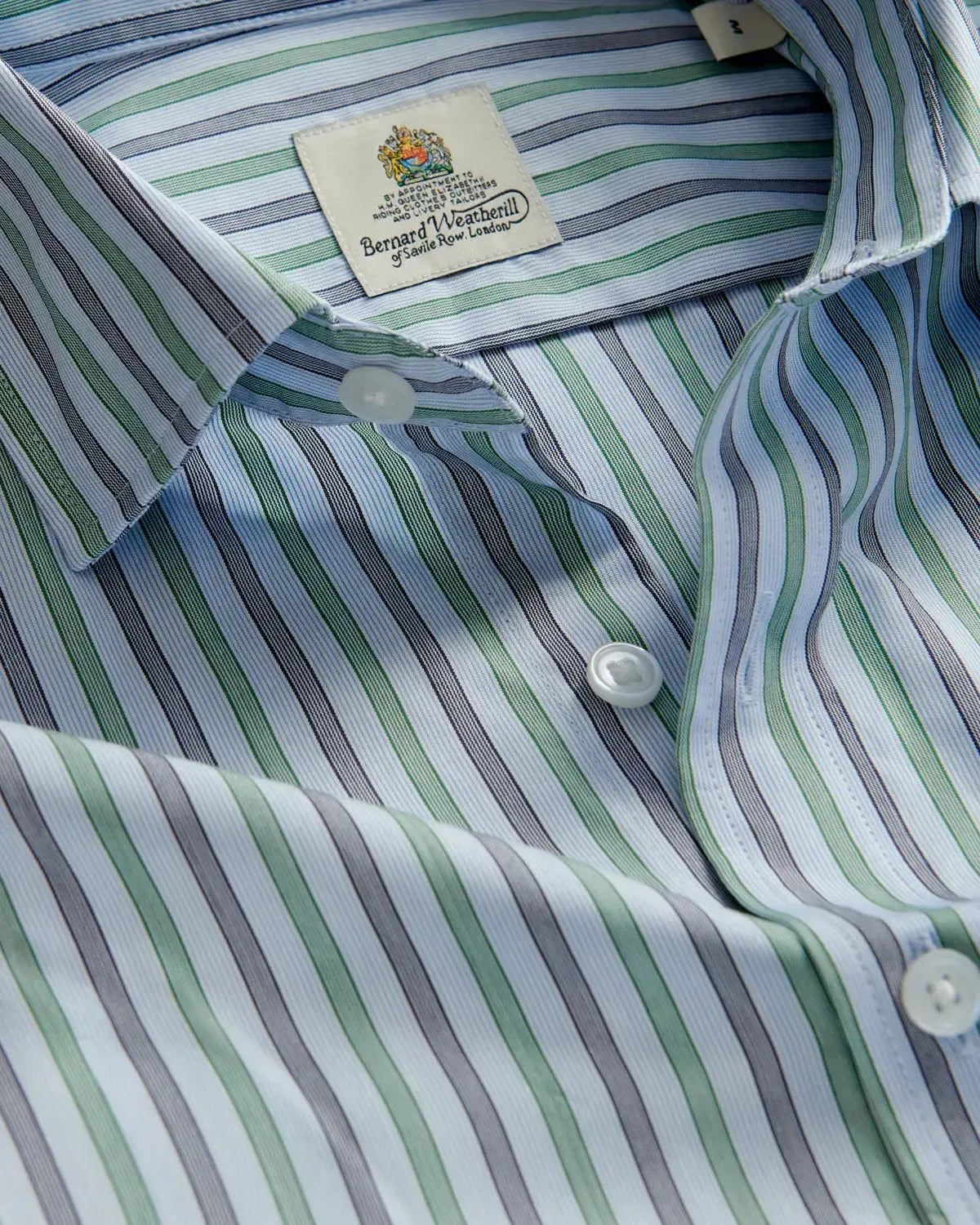 Bernard Weatherill Bold Stripe Semi-Cutaway Shirt Blue/Green/Navy-MALFORD OF LONDON SAVILE ROW MENSWEAR OUTLET