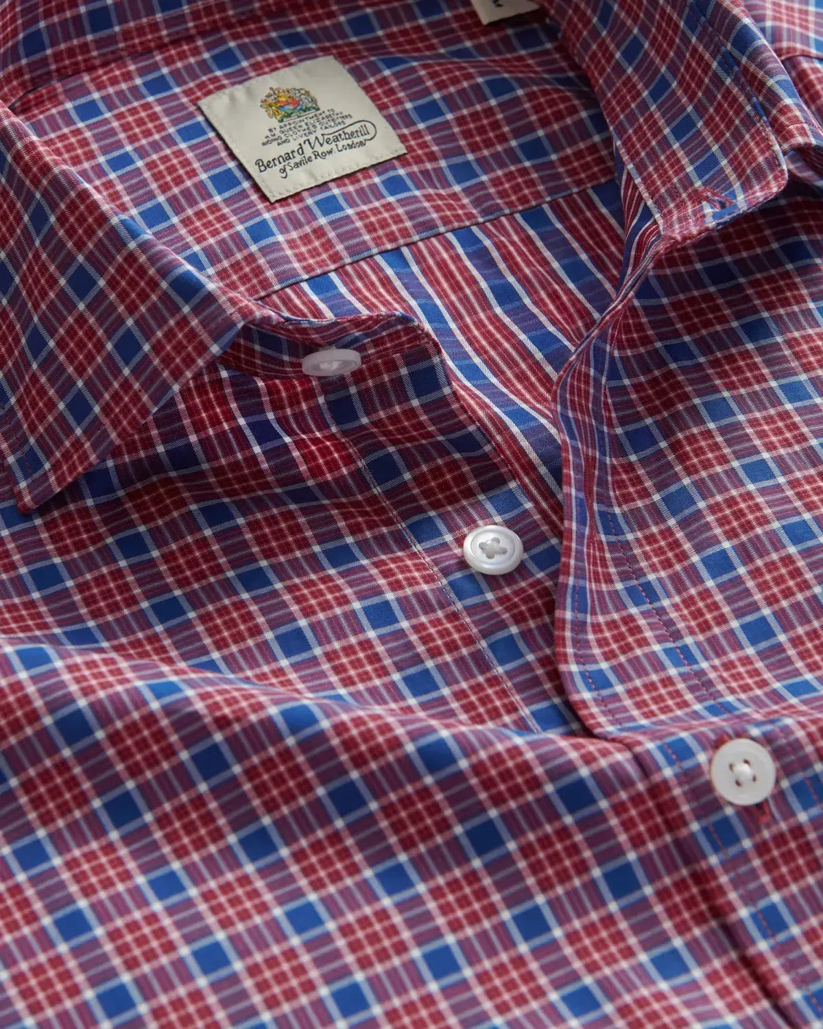 Bernard Weatherill Casual Check Poplin Shirt Blue Red-MALFORD OF LONDON SAVILE ROW MENSWEAR OUTLET