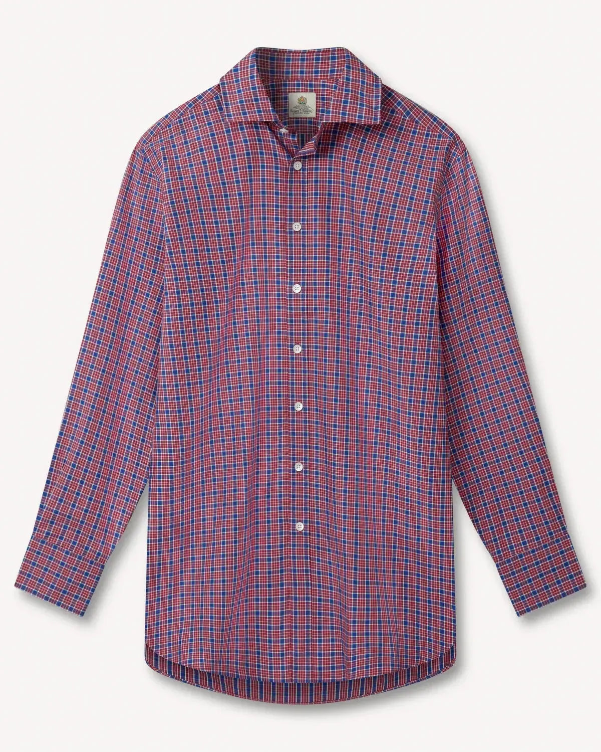 Bernard Weatherill Casual Check Poplin Shirt Blue Red-MALFORD OF LONDON SAVILE ROW MENSWEAR OUTLET