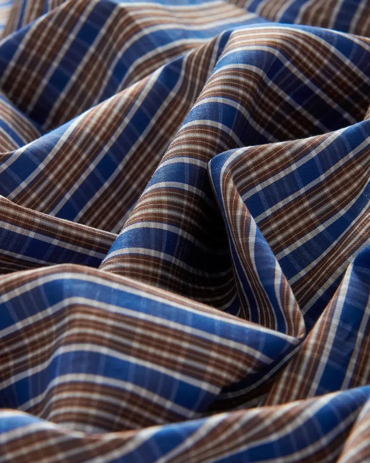 Bernard Weatherill Check Semi-Cutaway Poplin Shirt Blue Brown-MALFORD OF LONDON SAVILE ROW MENSWEAR OUTLET