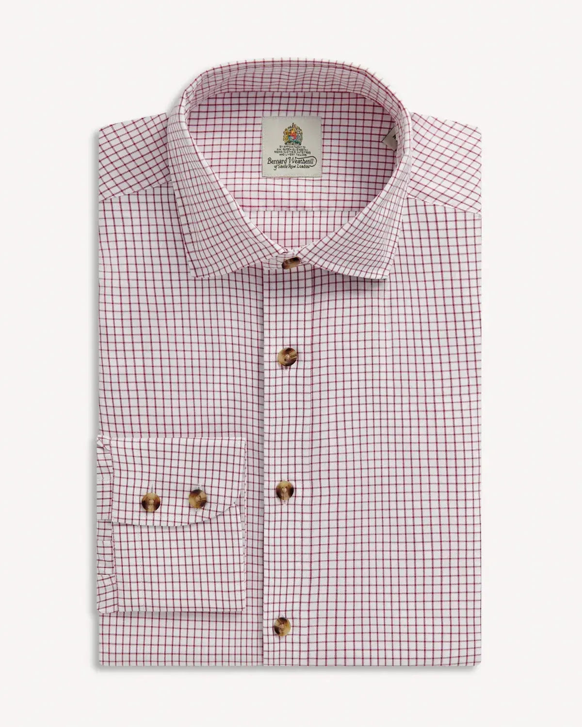 Bernard Weatherill Classic Country Micro Check Shirt White Red-MALFORD OF LONDON SAVILE ROW MENSWEAR OUTLET