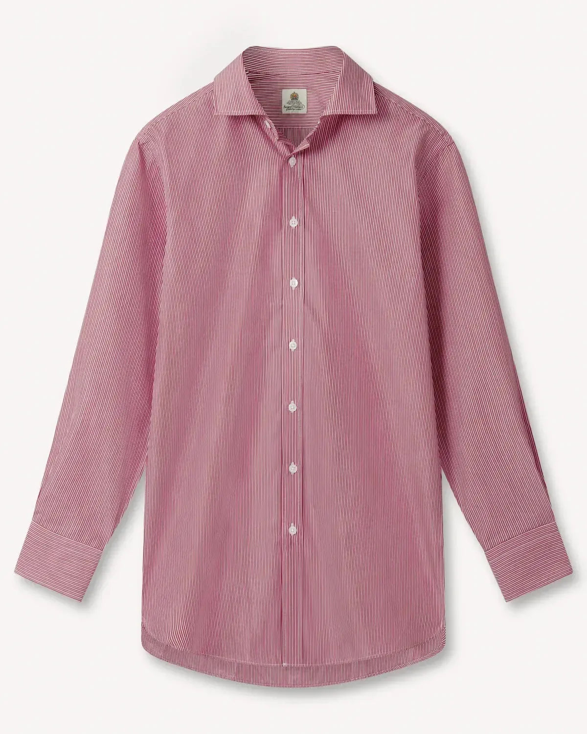 Bernard Weatherill Fine City Stripe Semi-Cutaway Shirt Red/White-MALFORD OF LONDON SAVILE ROW MENSWEAR OUTLET