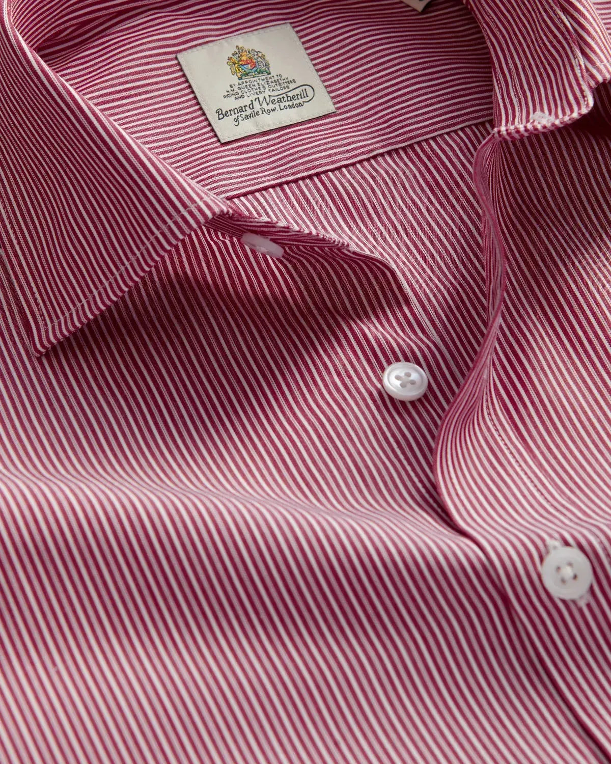Bernard Weatherill Fine City Stripe Semi-Cutaway Shirt Red/White-MALFORD OF LONDON SAVILE ROW MENSWEAR OUTLET