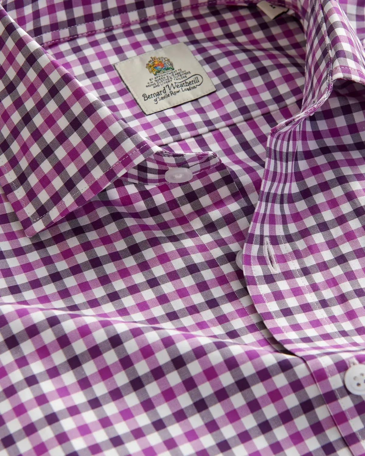 Bernard Weatherill Gingham Twill Classic Fit Shirt Purple/White-MALFORD OF LONDON SAVILE ROW MENSWEAR OUTLET