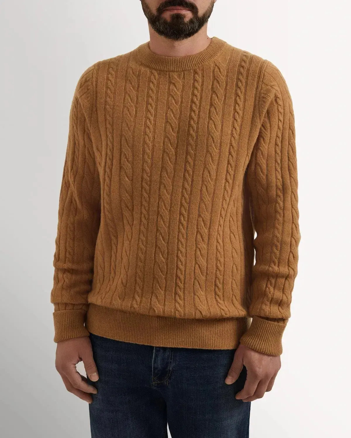 Bernard Weatherill Lambswool Cable Knit Camel-MALFORD OF LONDON SAVILE ROW MENSWEAR OUTLET