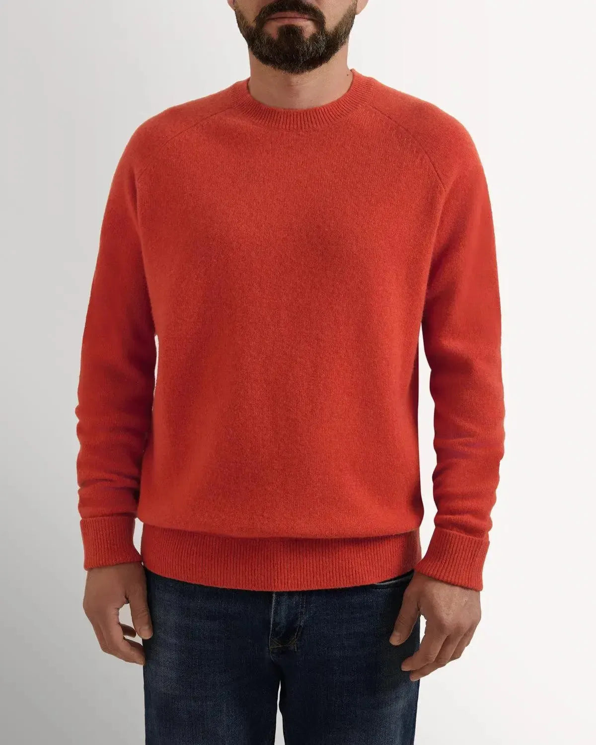 Bernard Weatherill Lambswool Plain Crew Neck Burnt Orange-MALFORD OF LONDON SAVILE ROW MENSWEAR OUTLET