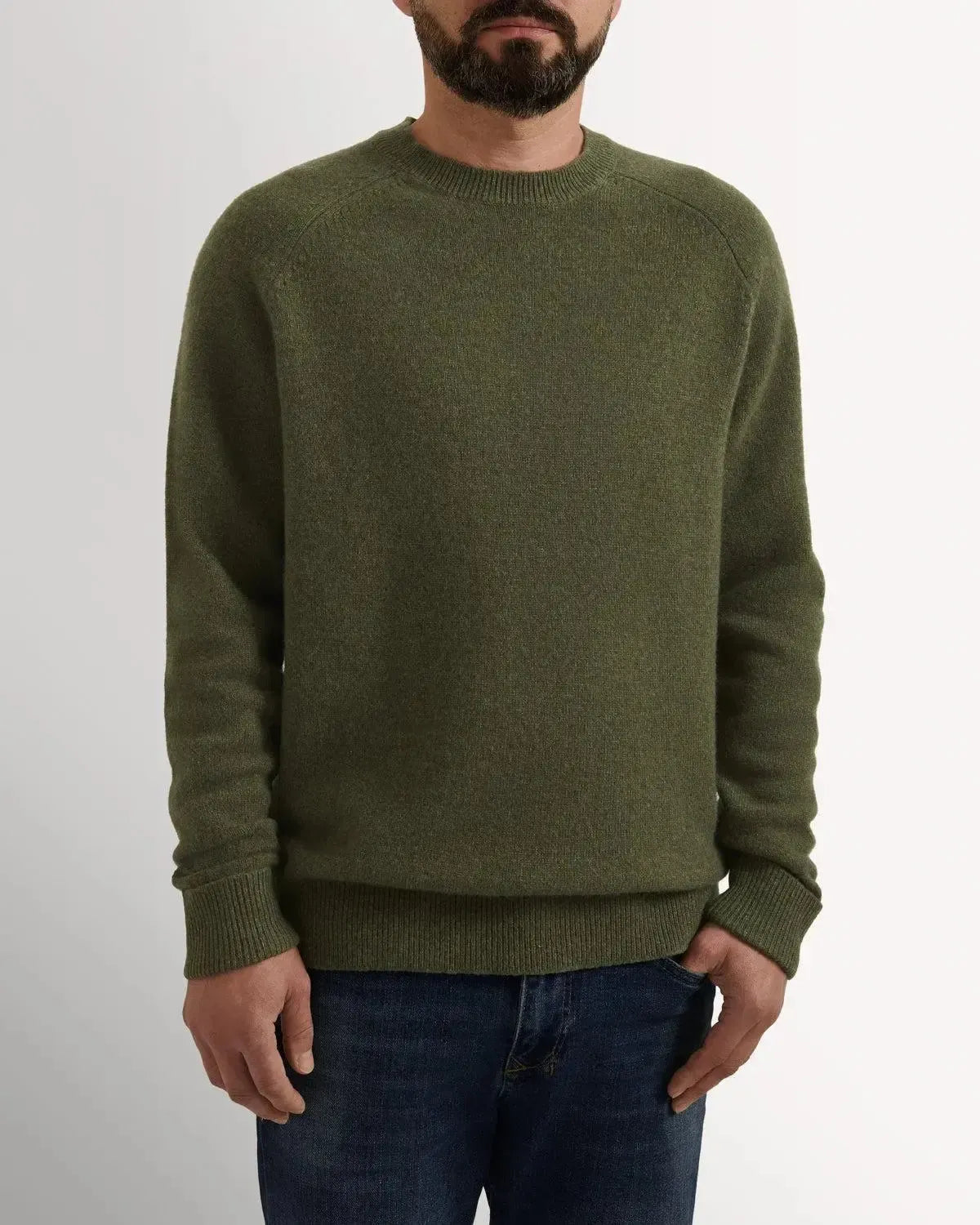 Bernard Weatherill Lambswool Plain Crew Neck Thyme-MALFORD OF LONDON SAVILE ROW MENSWEAR OUTLET