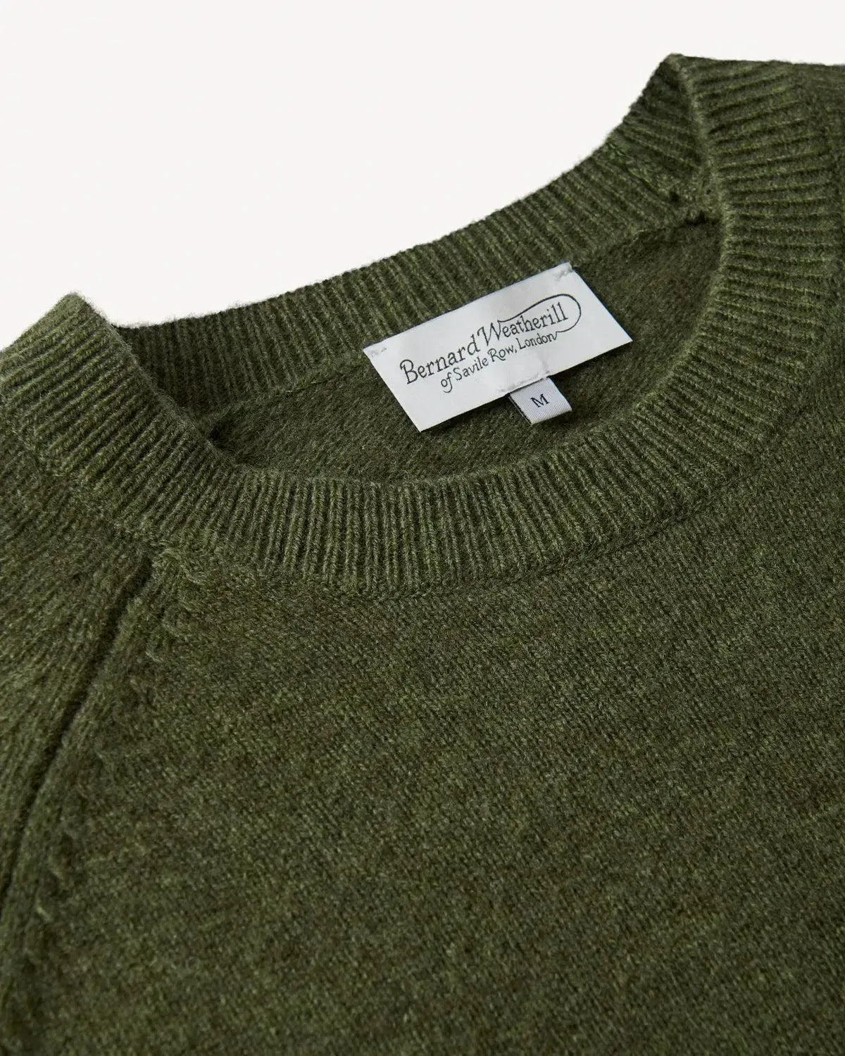 Bernard Weatherill Lambswool Plain Crew Neck Thyme-MALFORD OF LONDON SAVILE ROW MENSWEAR OUTLET