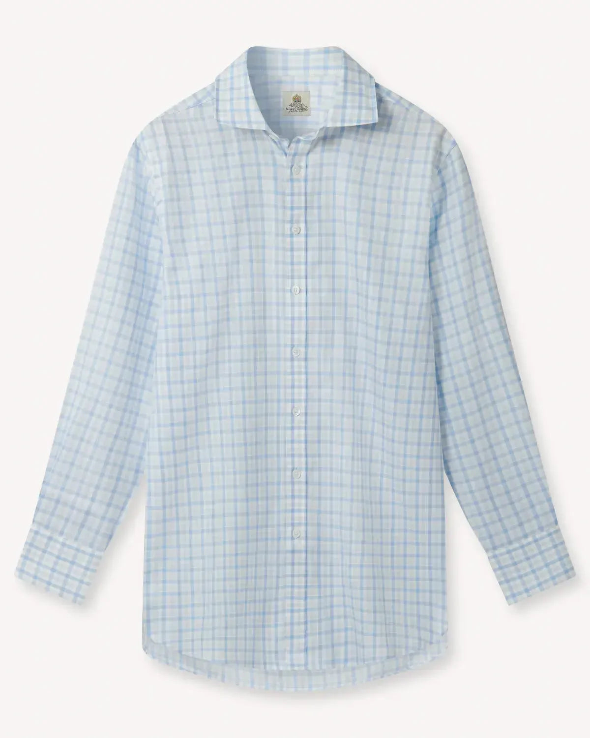 Bernard Weatherill Large Check Poplin Shirt Blue White-MALFORD OF LONDON SAVILE ROW MENSWEAR OUTLET