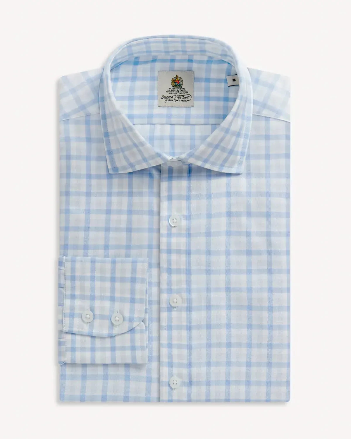 Bernard Weatherill Large Check Poplin Shirt Blue White-MALFORD OF LONDON SAVILE ROW MENSWEAR OUTLET
