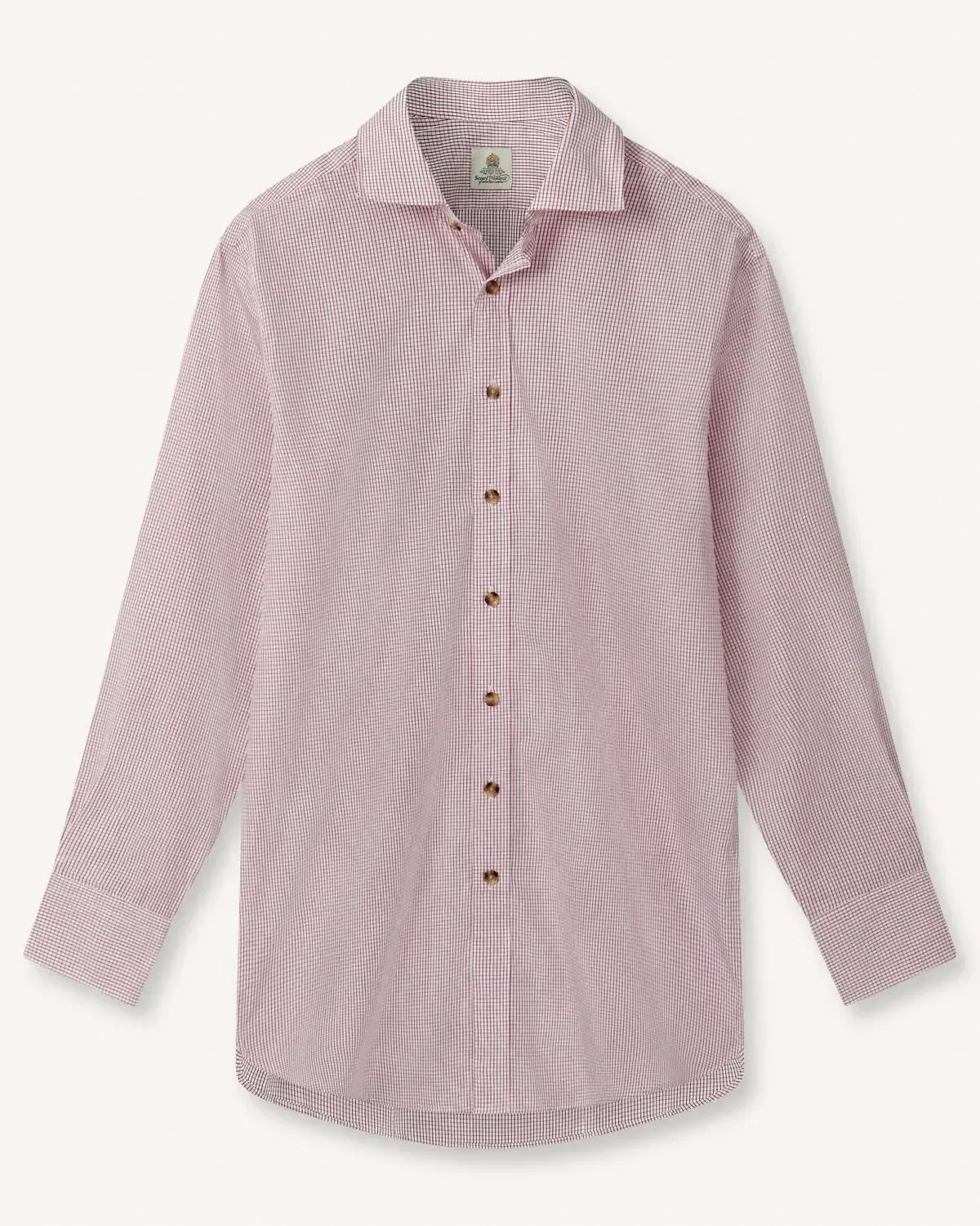 Bernard Weatherill Micro Check Semi-Cutaway Collar Shirt Red White-MALFORD OF LONDON SAVILE ROW MENSWEAR OUTLET