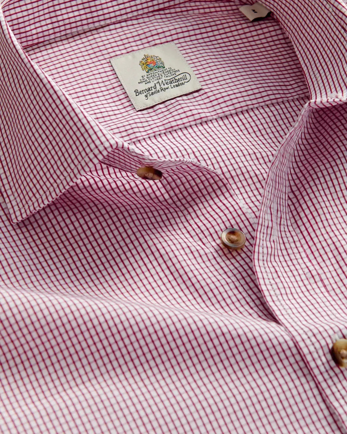 Bernard Weatherill Micro Check Semi-Cutaway Collar Shirt Red White-MALFORD OF LONDON SAVILE ROW MENSWEAR OUTLET