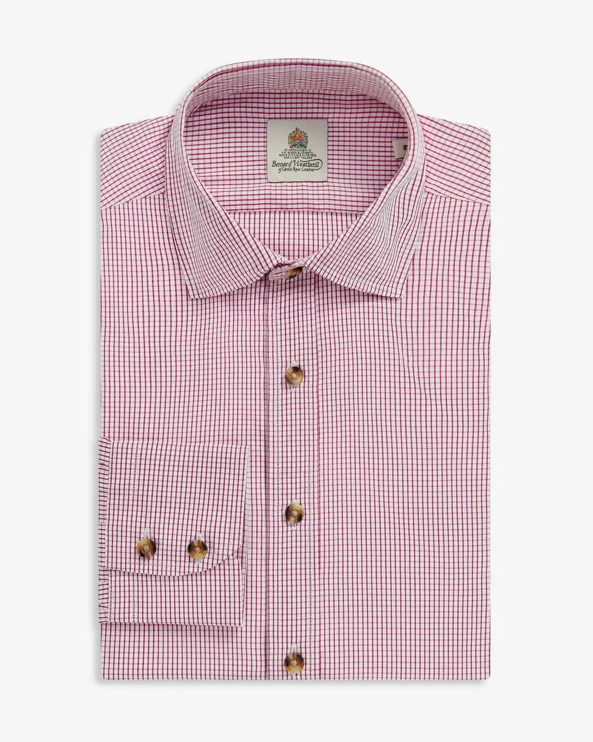 Bernard Weatherill Micro Check Semi-Cutaway Collar Shirt Red White-MALFORD OF LONDON SAVILE ROW MENSWEAR OUTLET