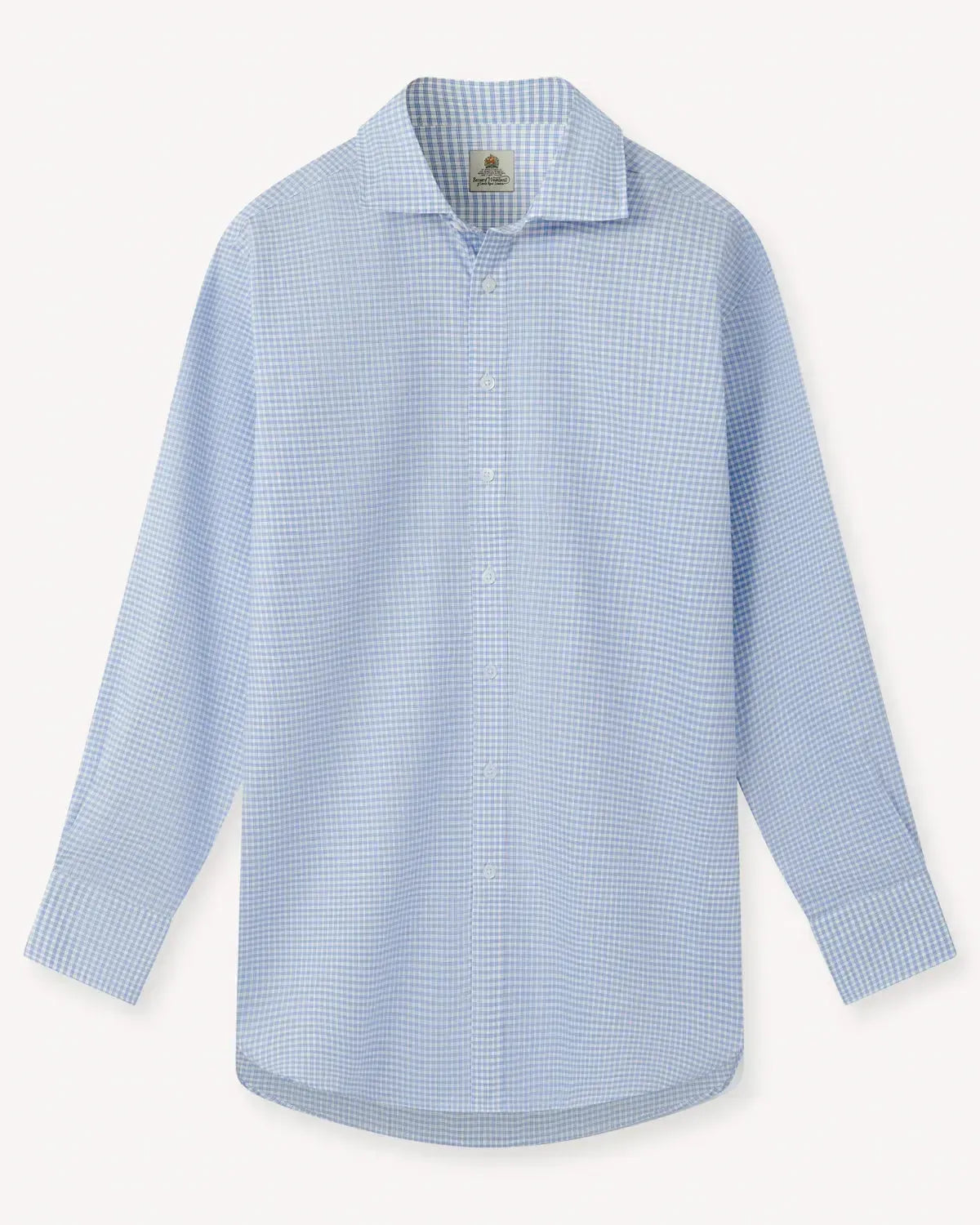 Bernard Weatherill Micro Check Semi-Cutaway Shirt Blue White-MALFORD OF LONDON SAVILE ROW MENSWEAR OUTLET