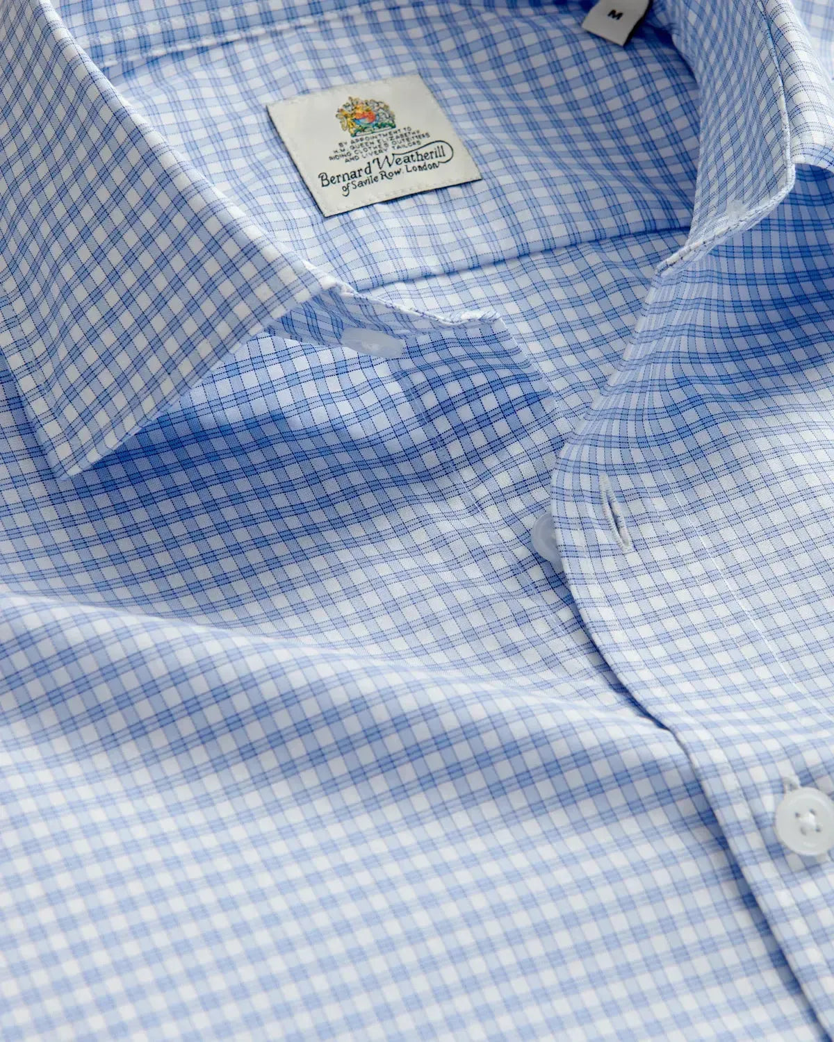 Bernard Weatherill Micro Check Semi-Cutaway Shirt Blue White-MALFORD OF LONDON SAVILE ROW MENSWEAR OUTLET