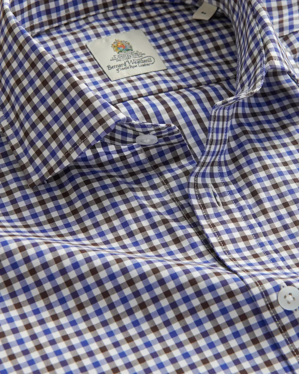 Bernard Weatherill Micro Gingham Country Twill Shirt Blue Green White-MALFORD OF LONDON SAVILE ROW MENSWEAR OUTLET
