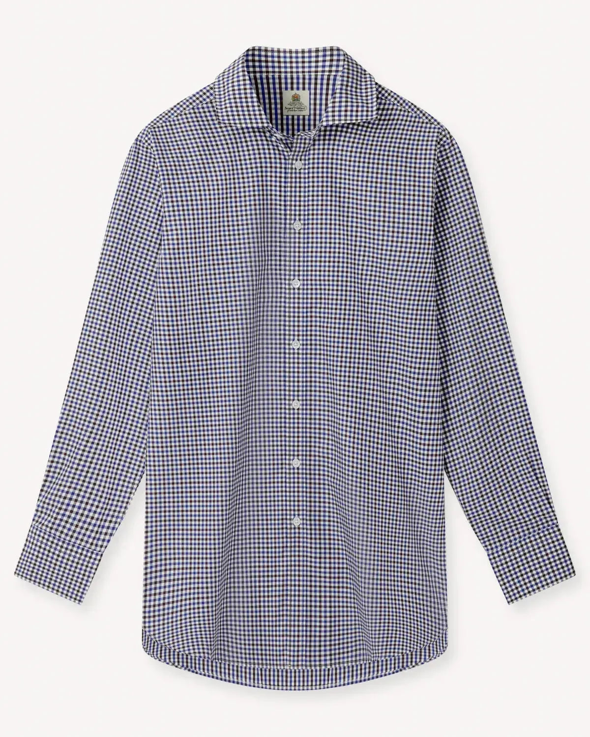Bernard Weatherill Micro Gingham Country Twill Shirt Blue Green White-MALFORD OF LONDON SAVILE ROW MENSWEAR OUTLET