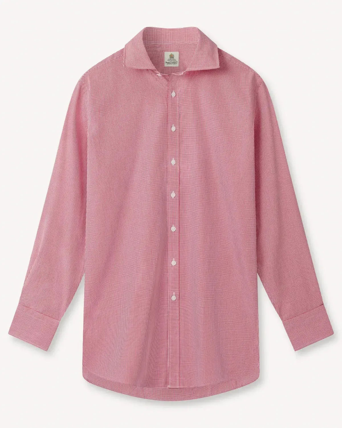 Bernard Weatherill Micro Gingham Poplin Shirt Red White-MALFORD OF LONDON SAVILE ROW MENSWEAR OUTLET