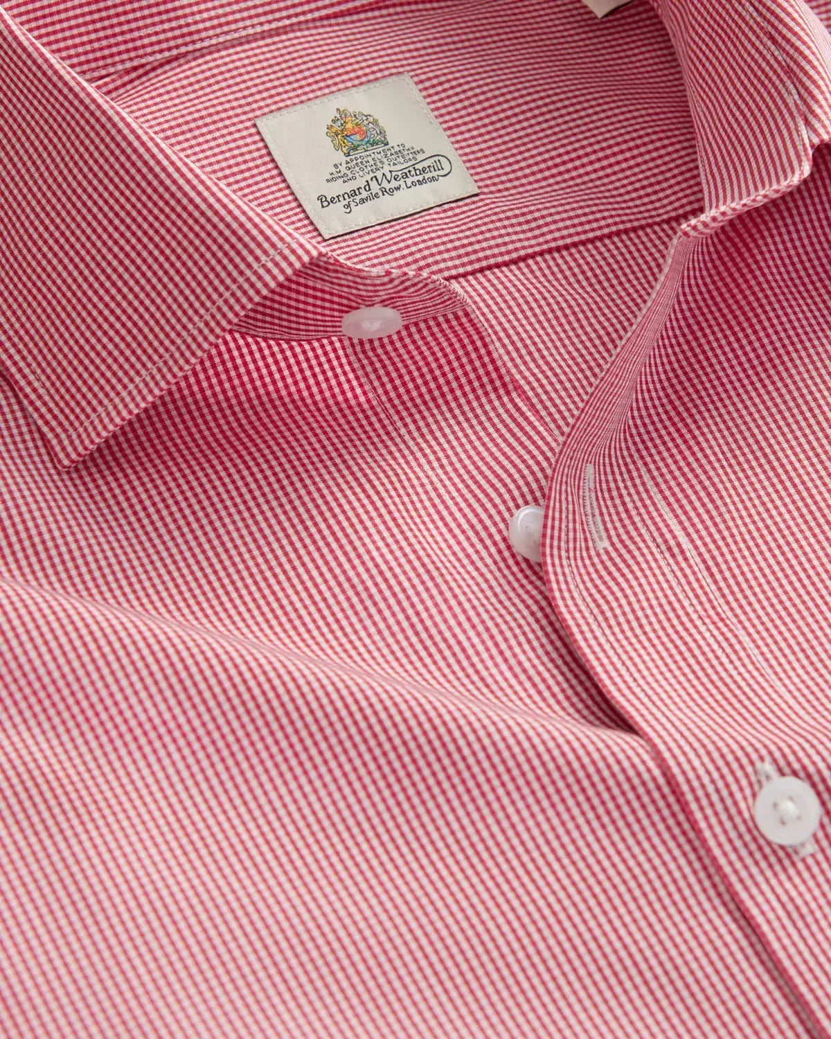 Bernard Weatherill Micro Gingham Poplin Shirt Red White-MALFORD OF LONDON SAVILE ROW MENSWEAR OUTLET