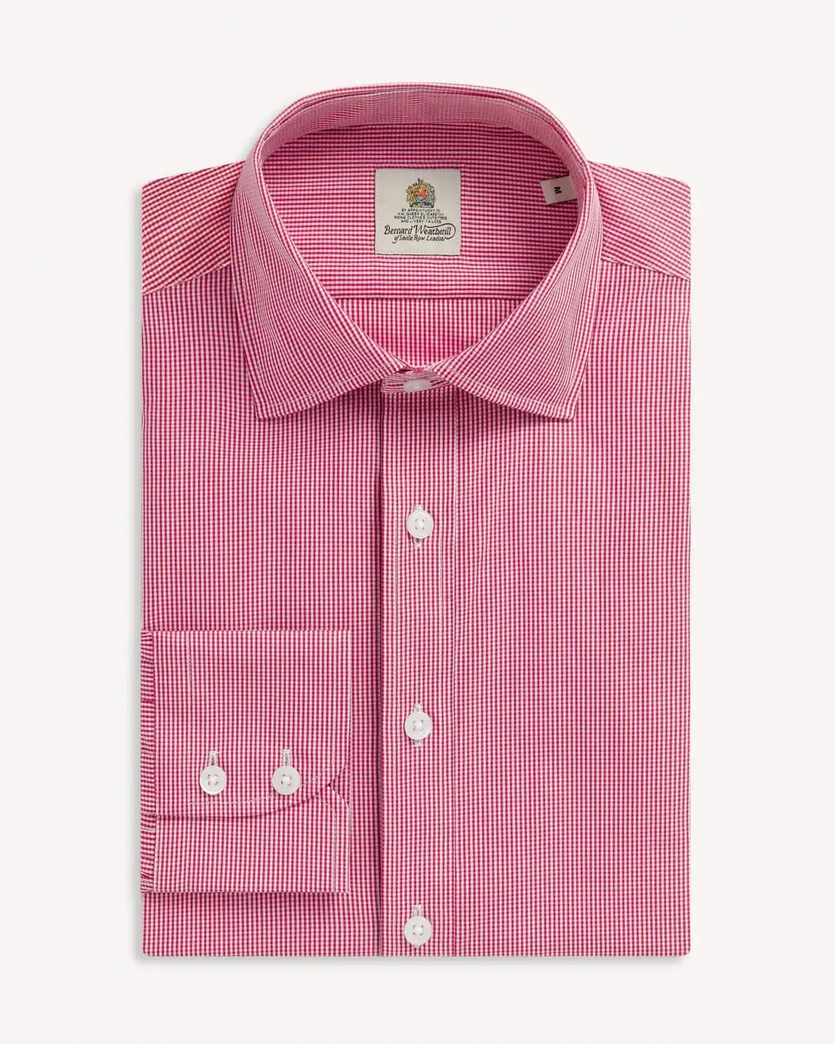 Bernard Weatherill Micro Gingham Poplin Shirt Red White-MALFORD OF LONDON SAVILE ROW MENSWEAR OUTLET