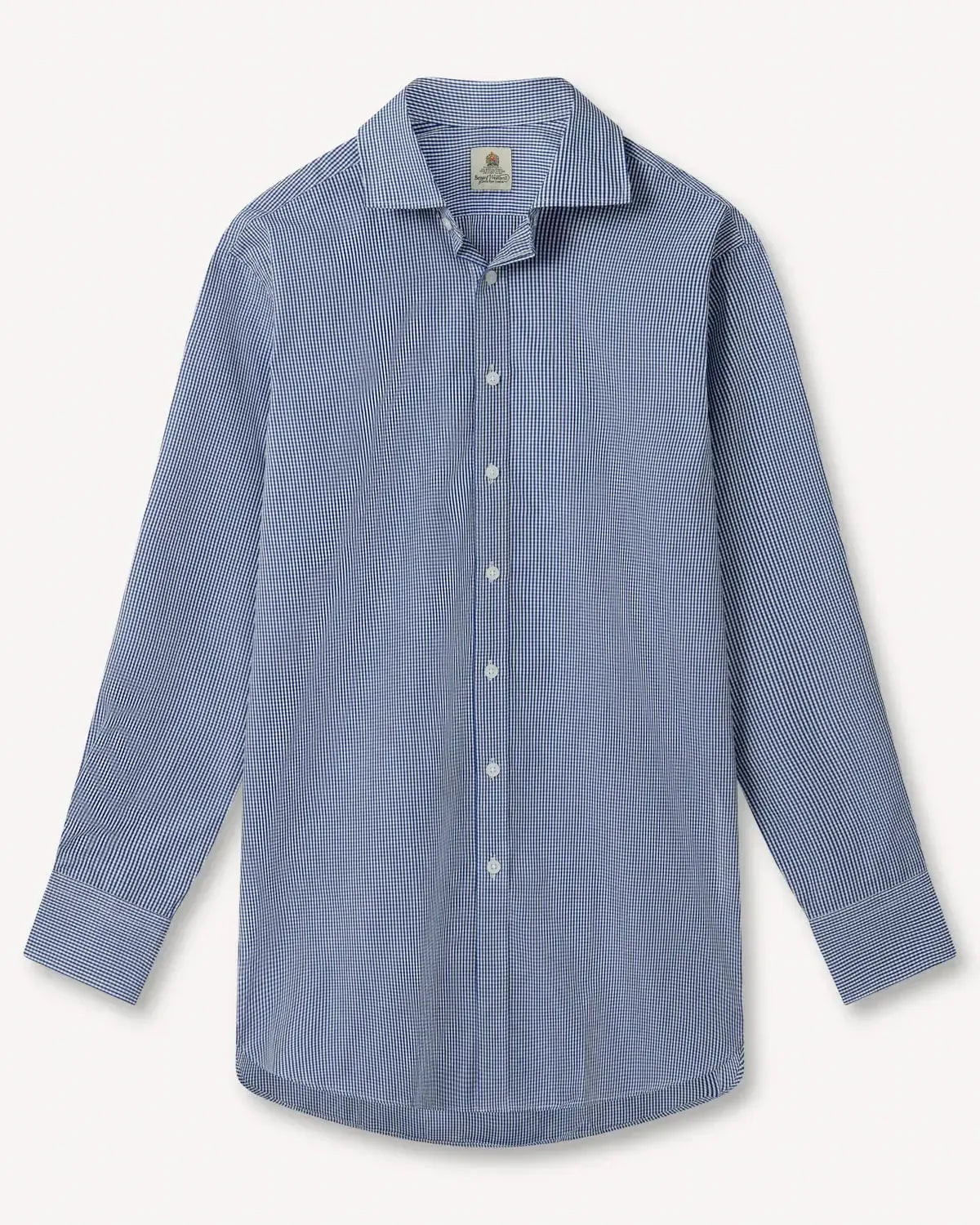 Bernard Weatherill Micro Gingham Semi-Cutaway Shirt Royal Blue White-MALFORD OF LONDON SAVILE ROW MENSWEAR OUTLET