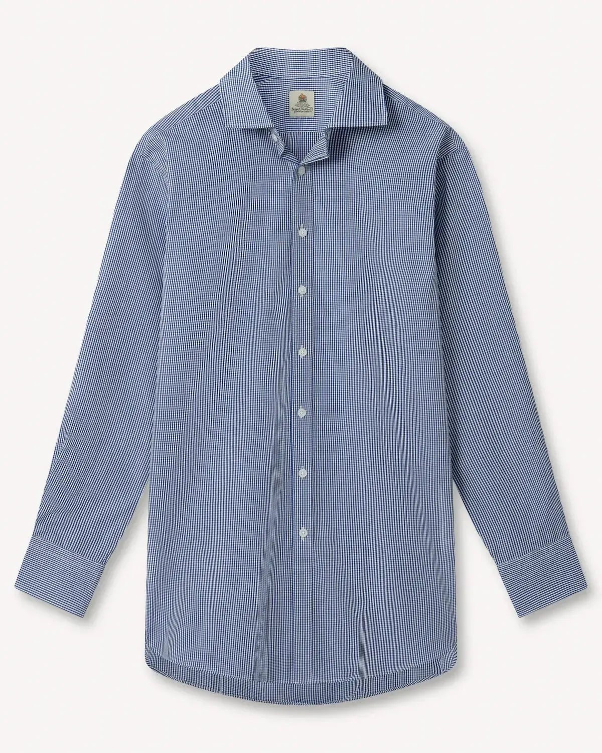 Bernard Weatherill Micro Gingham Semi - Cutaway Shirt Royal Blue White – Savile Row Menswear Outlet | Malford of London