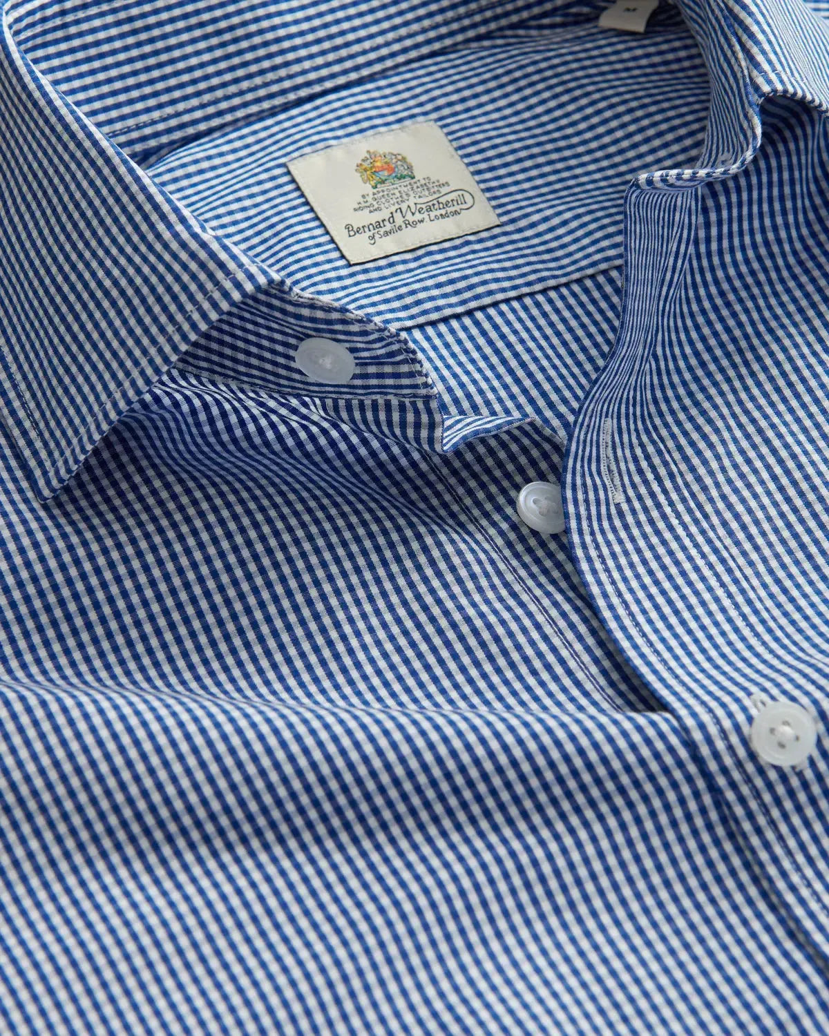 Bernard Weatherill Micro Gingham Semi-Cutaway Shirt Royal Blue White-MALFORD OF LONDON SAVILE ROW MENSWEAR OUTLET