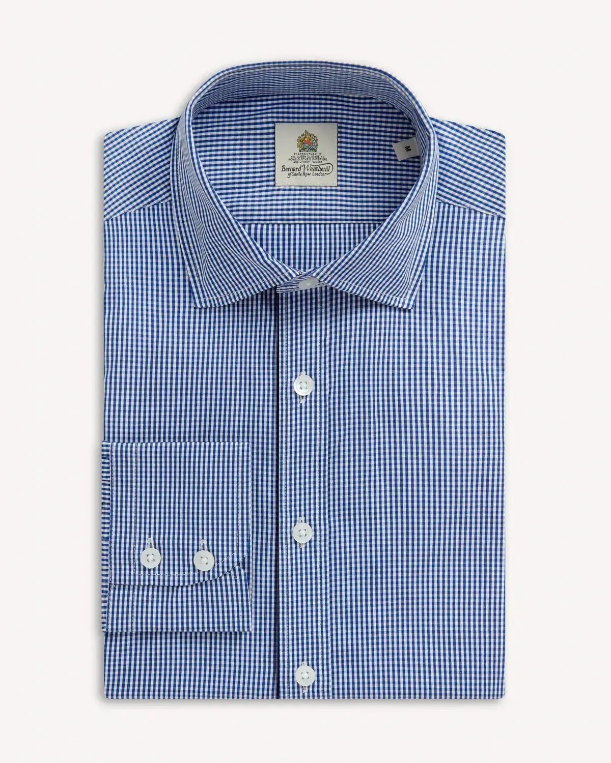 Bernard Weatherill Micro Gingham Semi - Cutaway Shirt Royal Blue White - Savile Row Formalwear Outlet - Malford of London