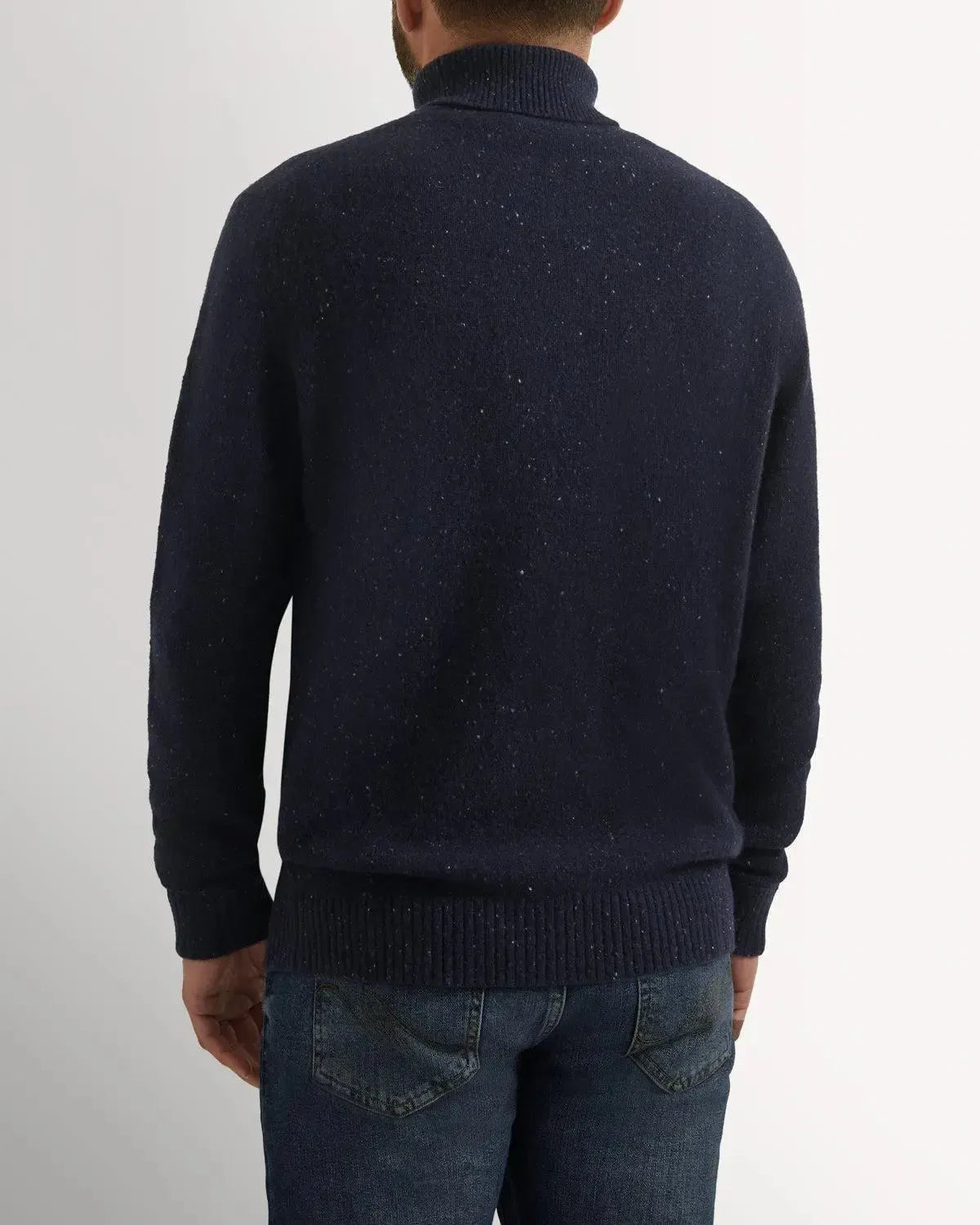 Bernard Weatherill Plain Roll Neck Melange Tweed Navy Flec-MALFORD OF LONDON SAVILE ROW MENSWEAR OUTLET