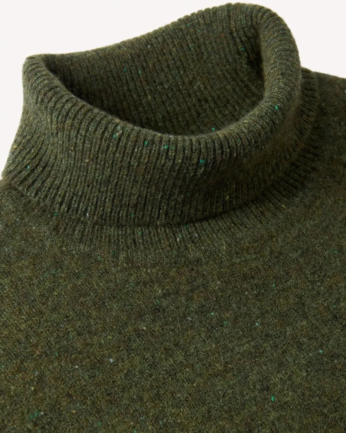 Bernard Weatherill Plain Roll Neck Melange Tweed Thyme Flec-MALFORD OF LONDON SAVILE ROW MENSWEAR OUTLET