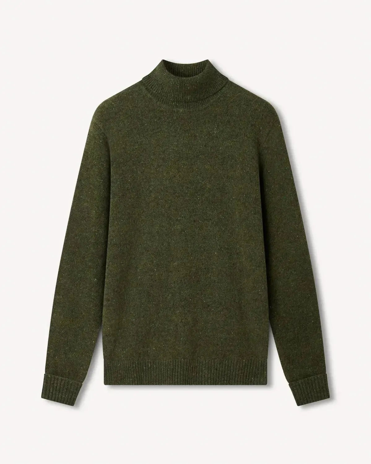 Bernard Weatherill Plain Roll Neck Melange Tweed Thyme Flec-MALFORD OF LONDON SAVILE ROW MENSWEAR OUTLET