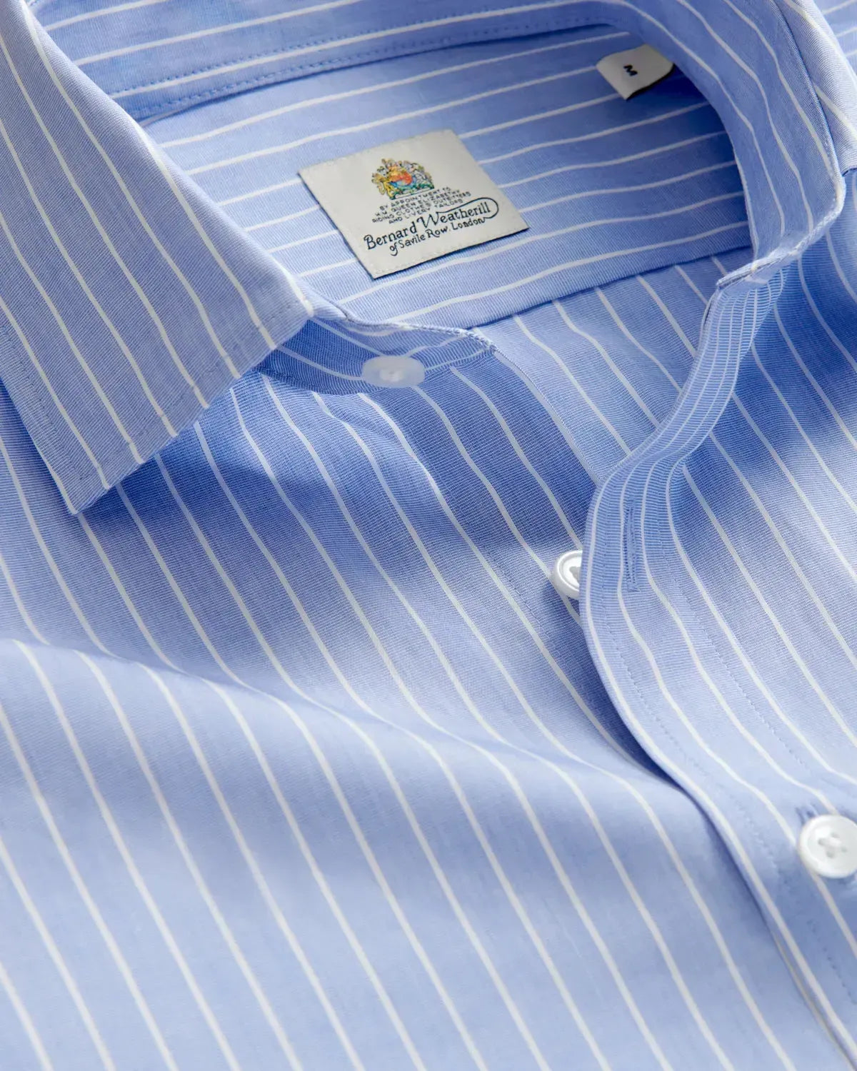 Bernard Weatherill Stripe Semi-Cutaway Collar Shirt Sky White-MALFORD OF LONDON SAVILE ROW MENSWEAR OUTLET