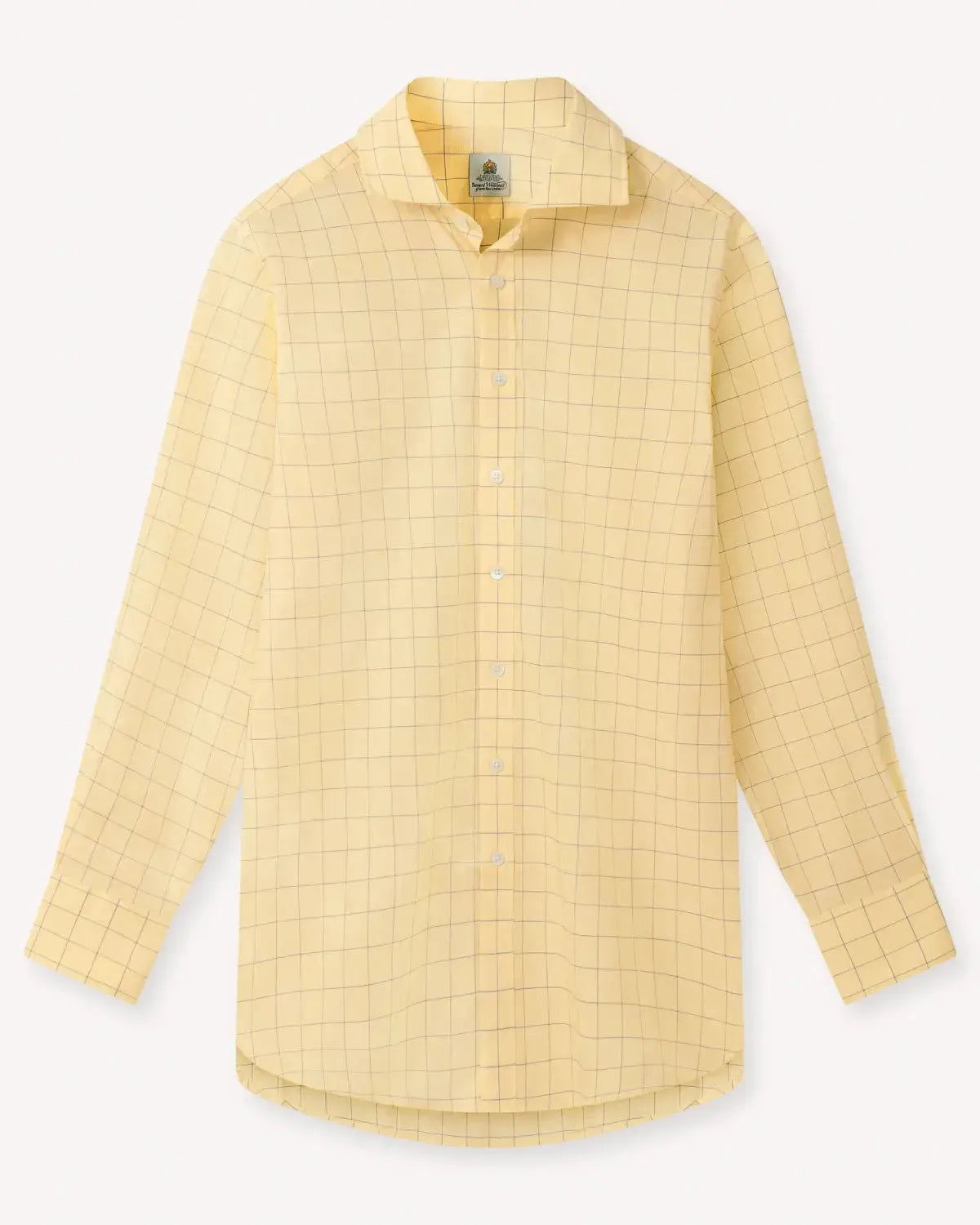 Bernard Weatherill Windowpane Check Semi-Cutaway Shirt Yellow Blue-MALFORD OF LONDON SAVILE ROW MENSWEAR OUTLET