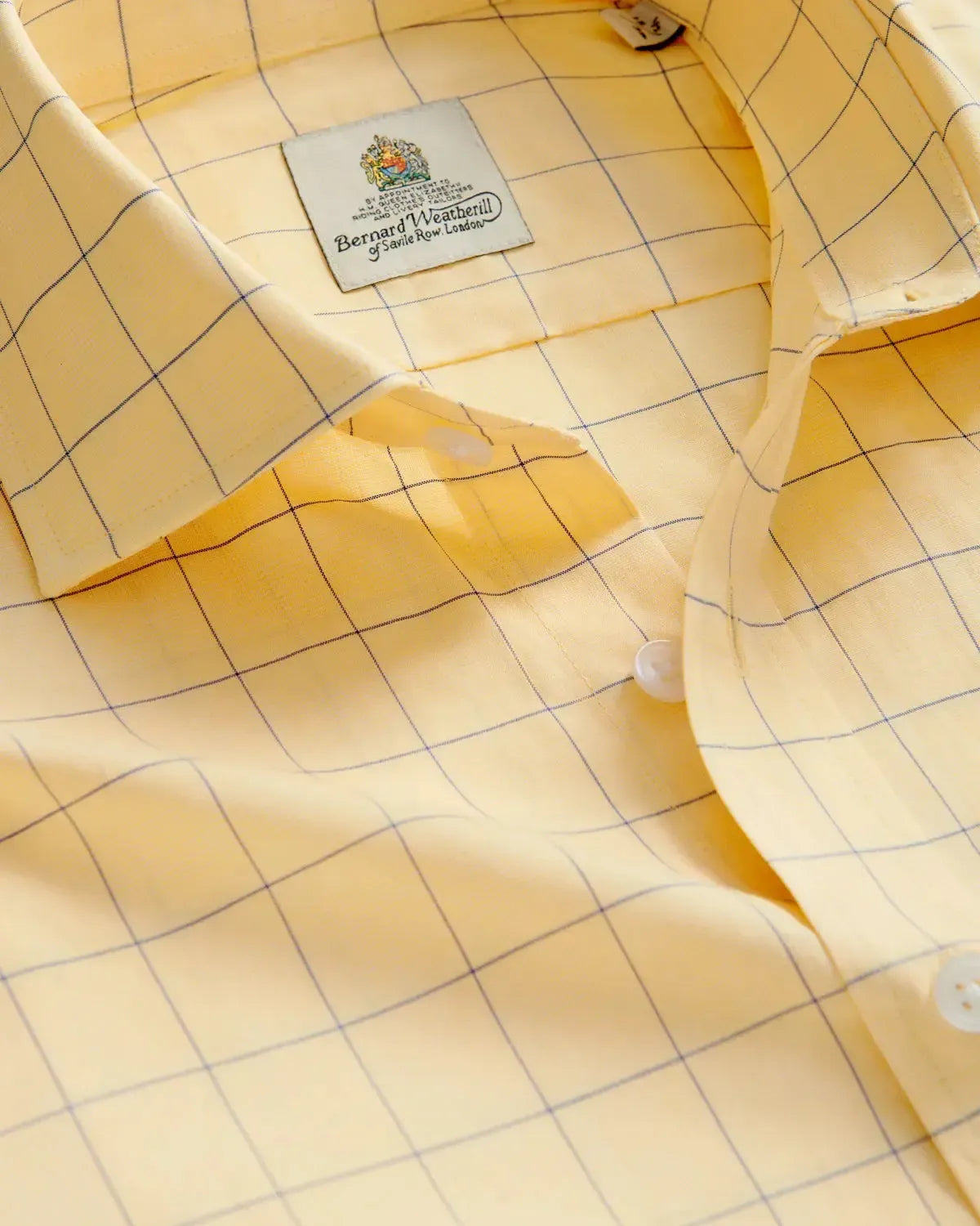Bernard Weatherill Windowpane Check Semi-Cutaway Shirt Yellow Blue-MALFORD OF LONDON SAVILE ROW MENSWEAR OUTLET