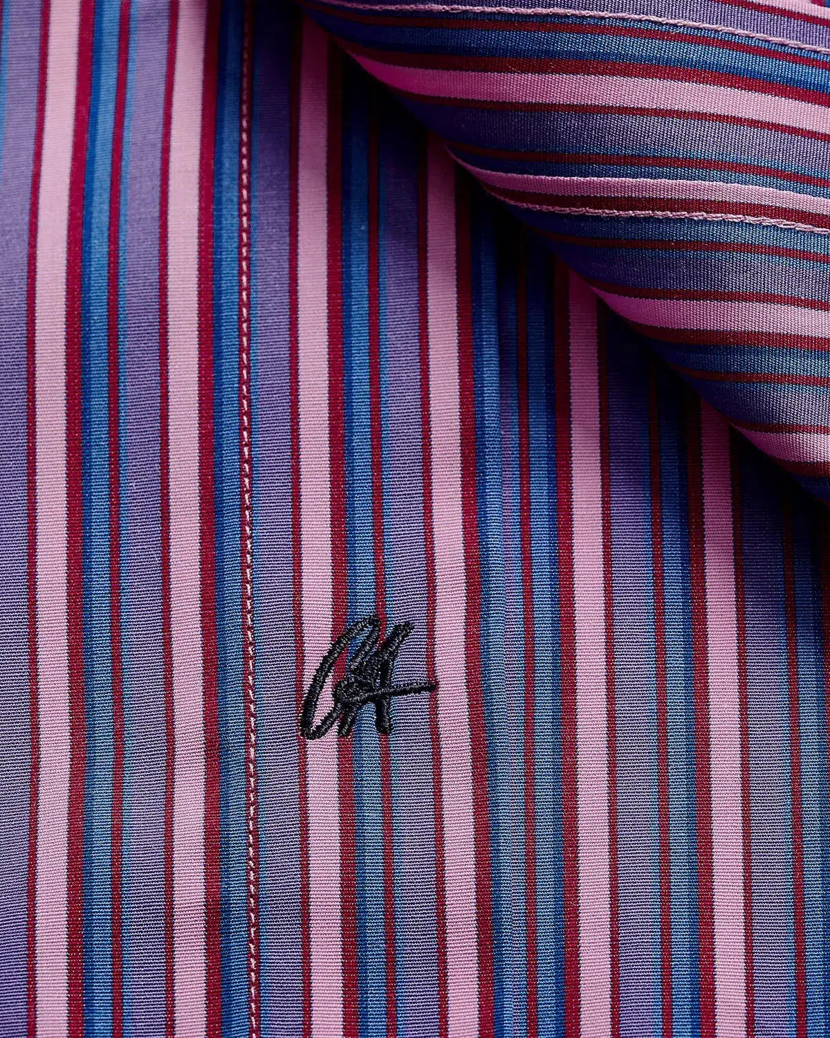 Charlie Allen Poplin Pink Purple Red & Blue Stripe Shirt-MALFORD OF LONDON SAVILE ROW MENSWEAR OUTLET