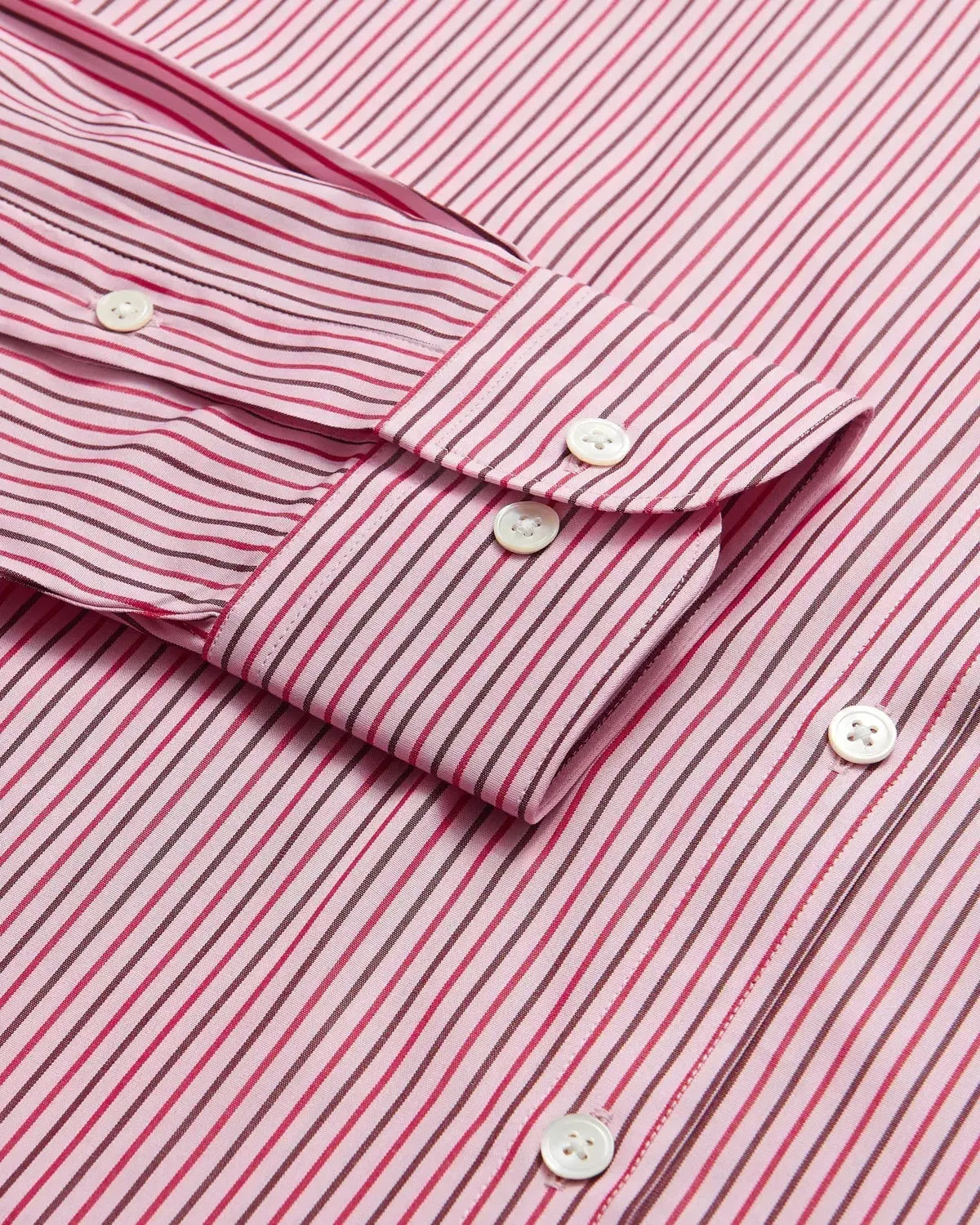 Charlie Allen Poplin Pink Red Brown Stripe Shirt-MALFORD OF LONDON SAVILE ROW MENSWEAR OUTLET