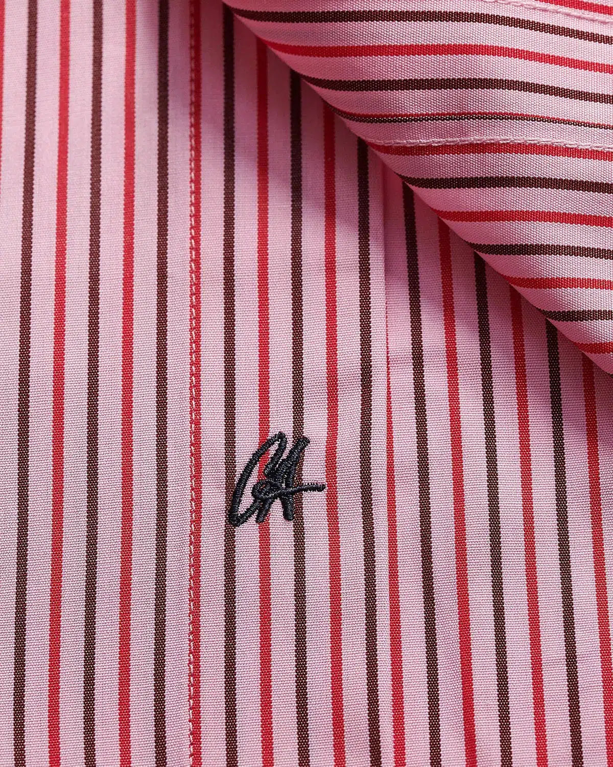 Charlie Allen Poplin Pink Red Brown Stripe Shirt-MALFORD OF LONDON SAVILE ROW MENSWEAR OUTLET