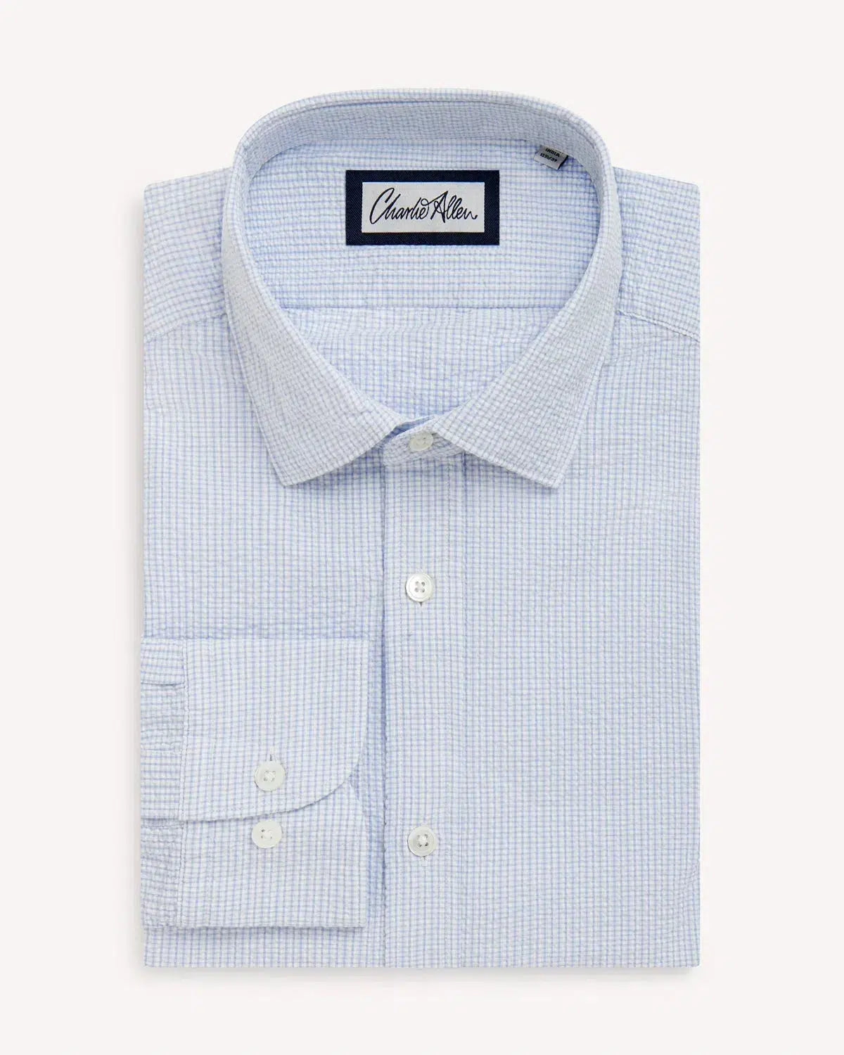 Charlie Allen Seersucker Cotton Shirt Sky-MALFORD OF LONDON SAVILE ROW MENSWEAR OUTLET