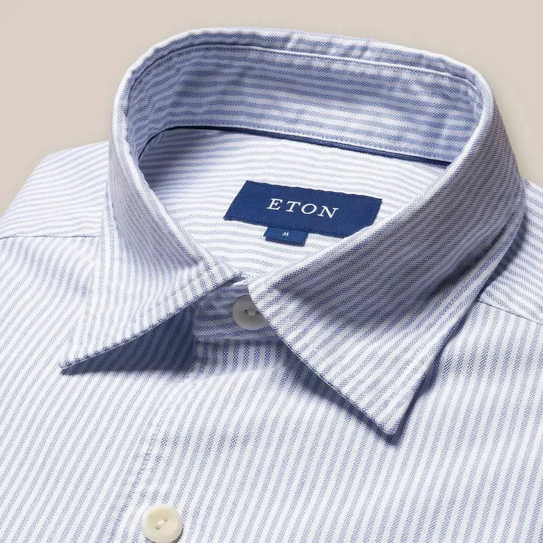 Classic Fit Mid Blue Stripe Shirt-MALFORD OF LONDON SAVILE ROW MENSWEAR OUTLET