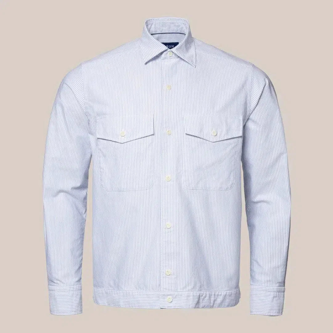 Classic Fit Mid Blue Stripe Shirt-MALFORD OF LONDON SAVILE ROW MENSWEAR OUTLET