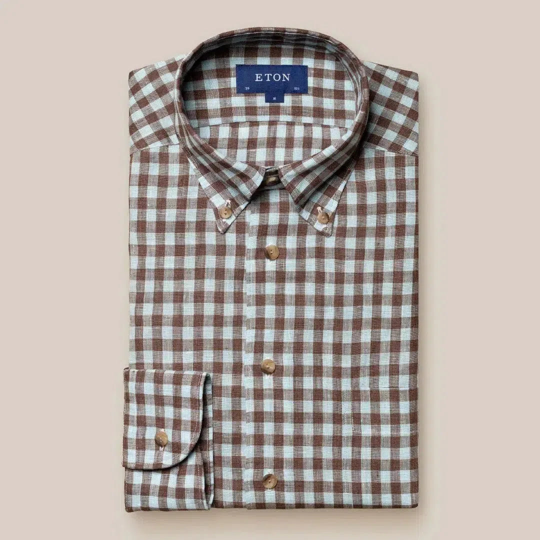 Brown gingham dress shirt on sale